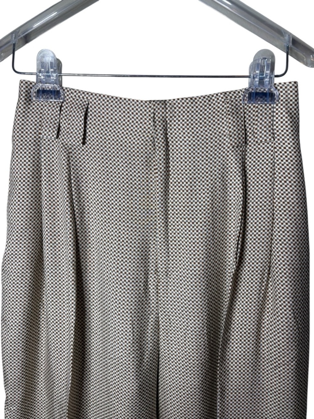 Linda Allard for Ellen Tracy Pleated Silk Pants Women’s 6 Brown Gray Micro Check - Picture 4 of 11